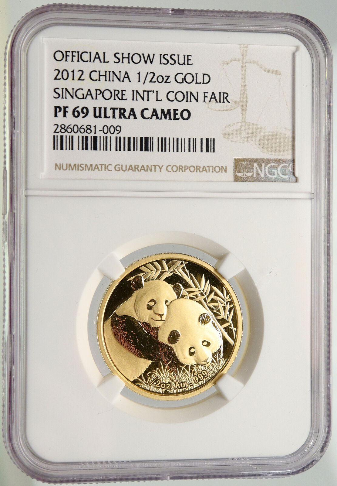 2012 CHINA Singapore MARINA Architecture PANDAS 1/2 OZ PROOF Gold Medal i93115