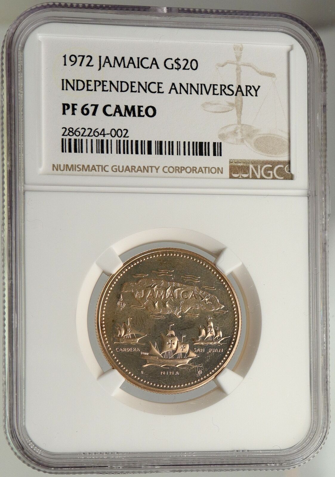 1972 JAMAICA 10th Independence Anniversary Proof Gold 20 Dollars Coin NGC i94022