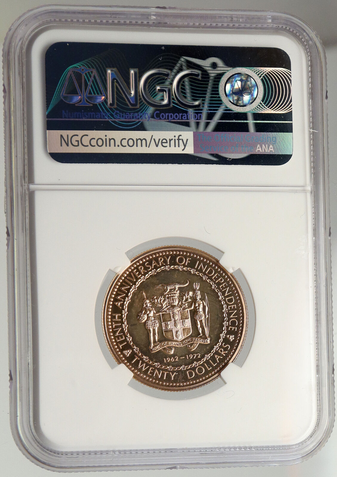 1972 JAMAICA 10th Independence Anniversary Proof Gold 20 Dollars Coin NGC i94022