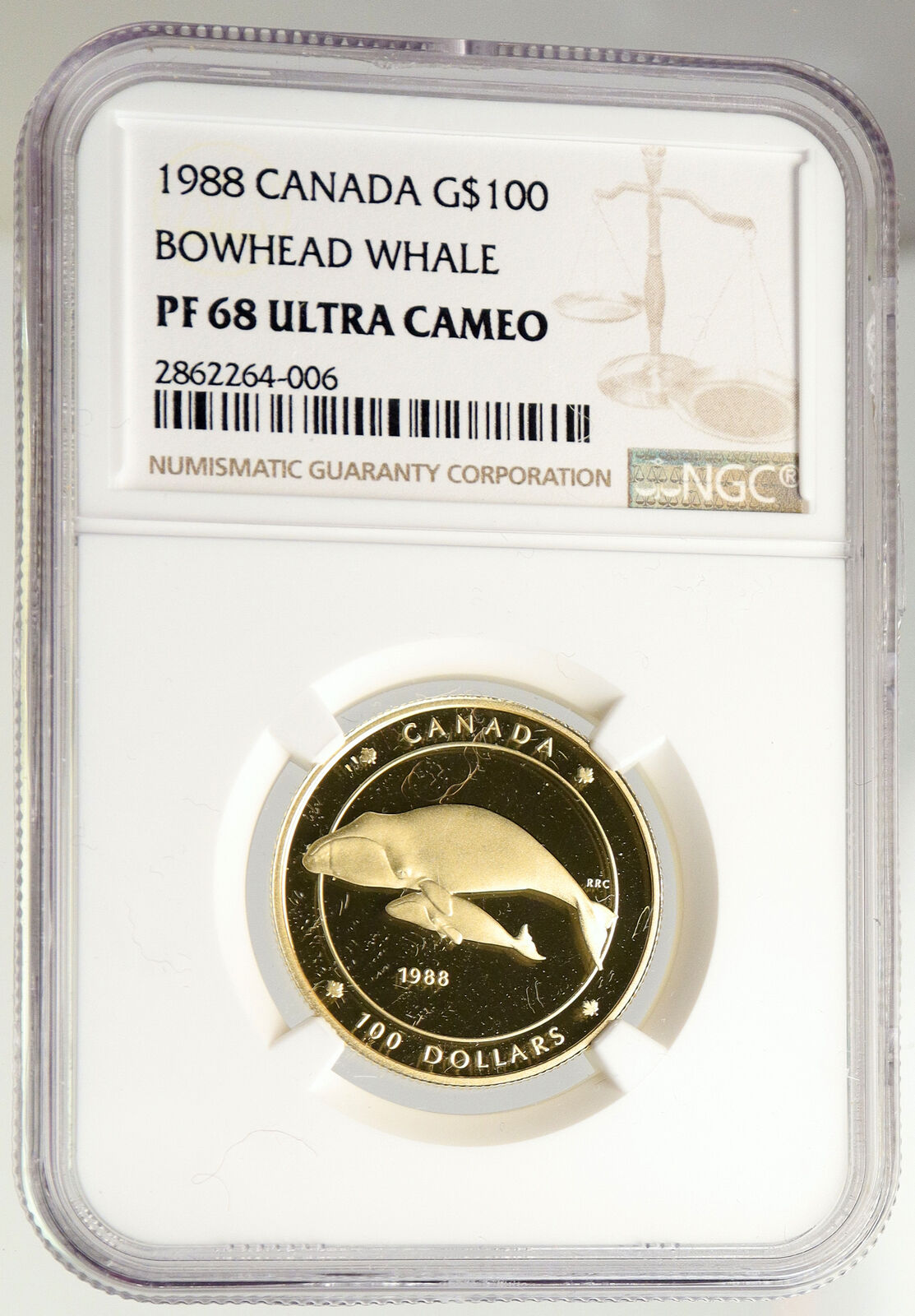 1988 CANADA UK Elizabeth II Bowhead Whale Child Proof Gold $100 Coin NGC i94026