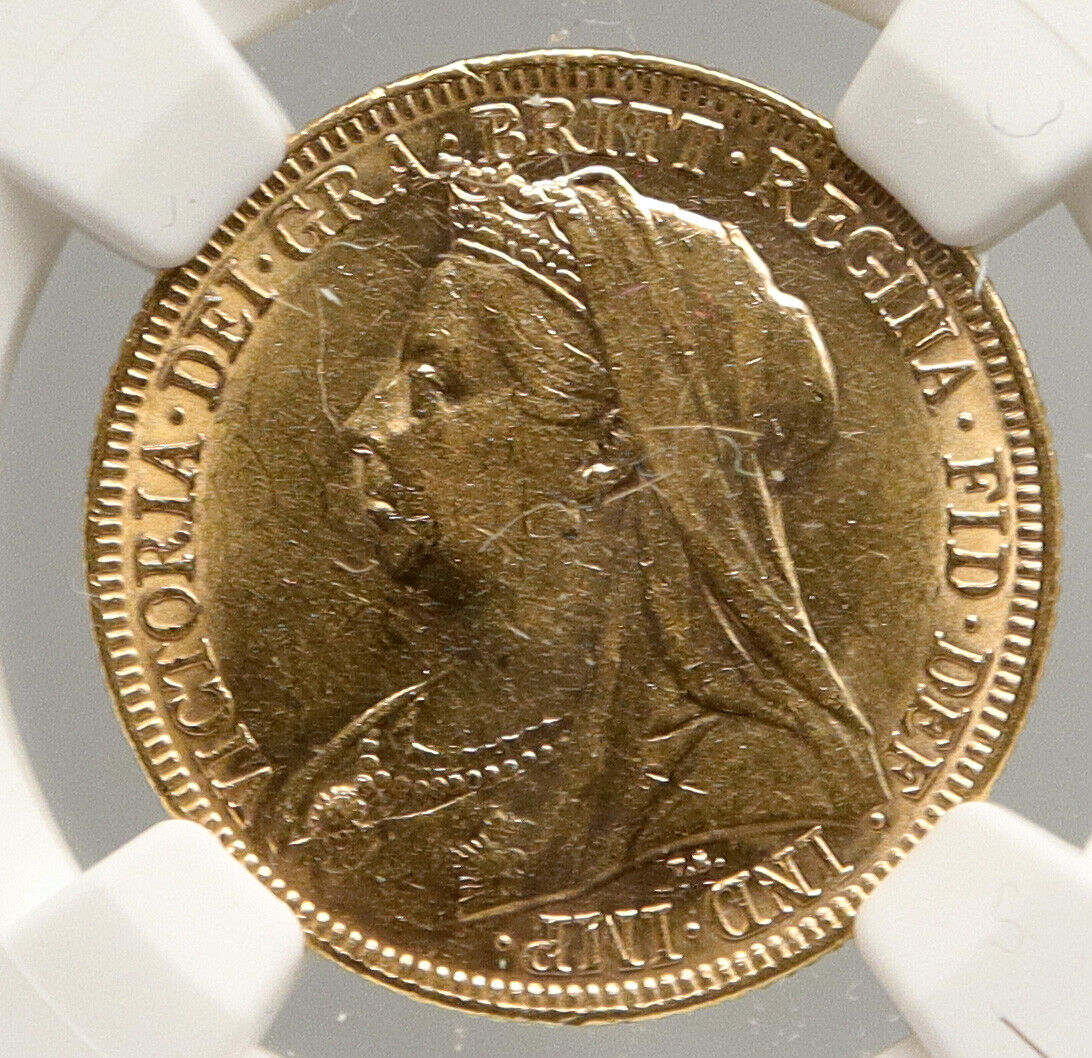 1899 AUSTRALIA UK QUEEN VICTORIA Old Saint George Gold Sovereign Coin NGC i94021