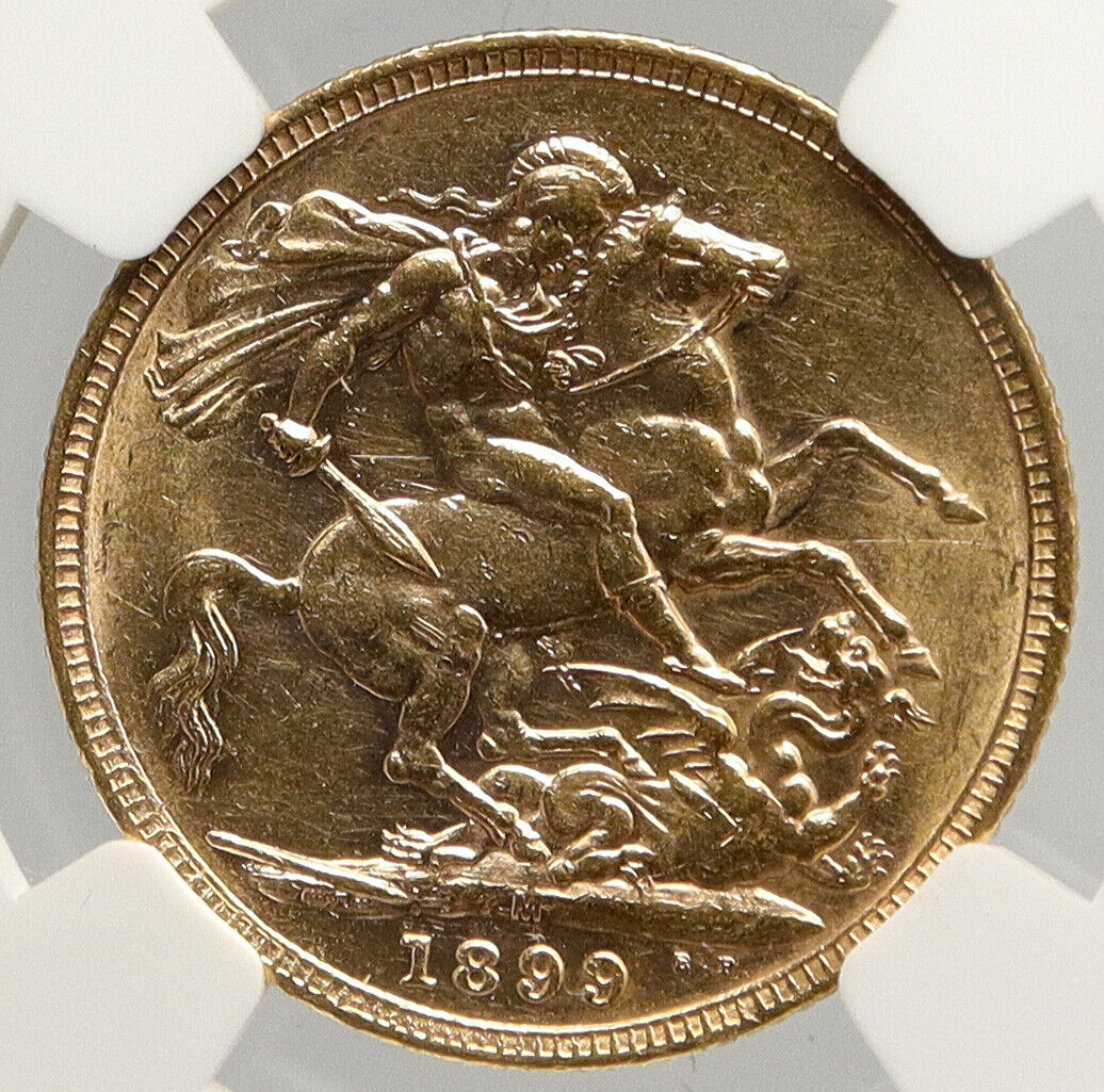 1899 AUSTRALIA UK QUEEN VICTORIA Old Saint George Gold Sovereign Coin NGC i94021