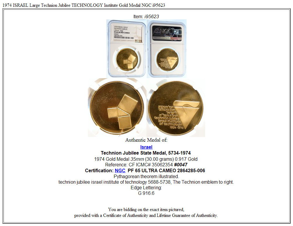 1974 ISRAEL Large Technion Jubilee TECHNOLOGY Institute Gold Medal NGC i95623