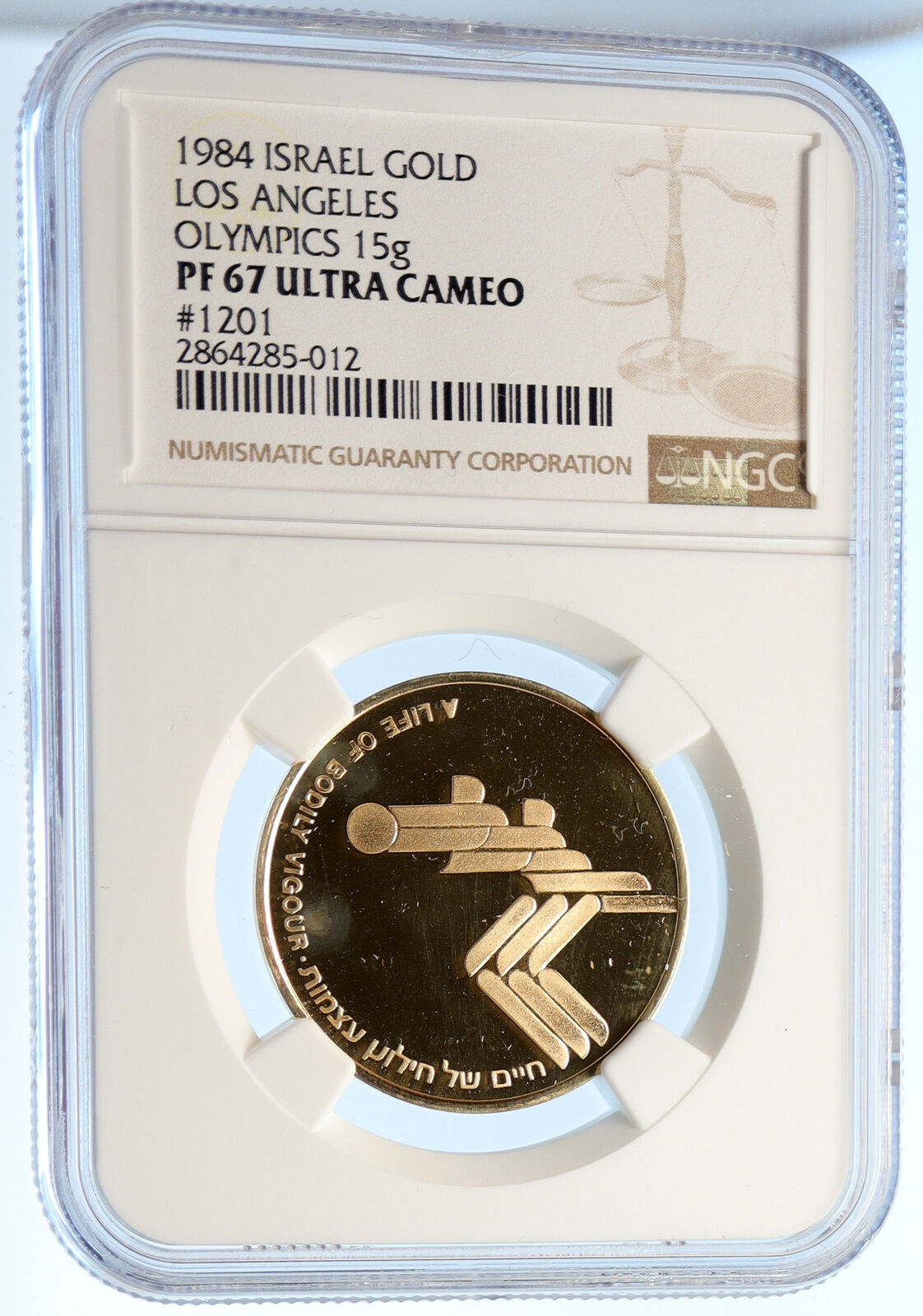 1984 ISRAEL Los Angeles OLYMPICS Vintage ATHLETES Proof Gold Medal NGC i95629