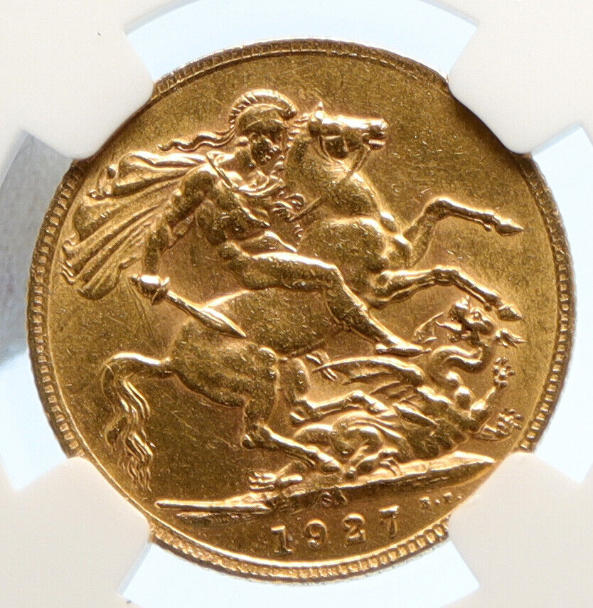 1927 SOUTH AFRICA - UK King GEORGE V Vintage OLD GOLD SOVEREIGN Coin NGC i95627