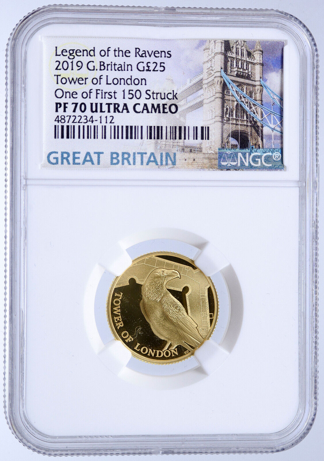 2019 GREAT BRITAIN #12of150 Proof GOLD ₤25 Pounds Coin LONDON RAVENS NGC i118657