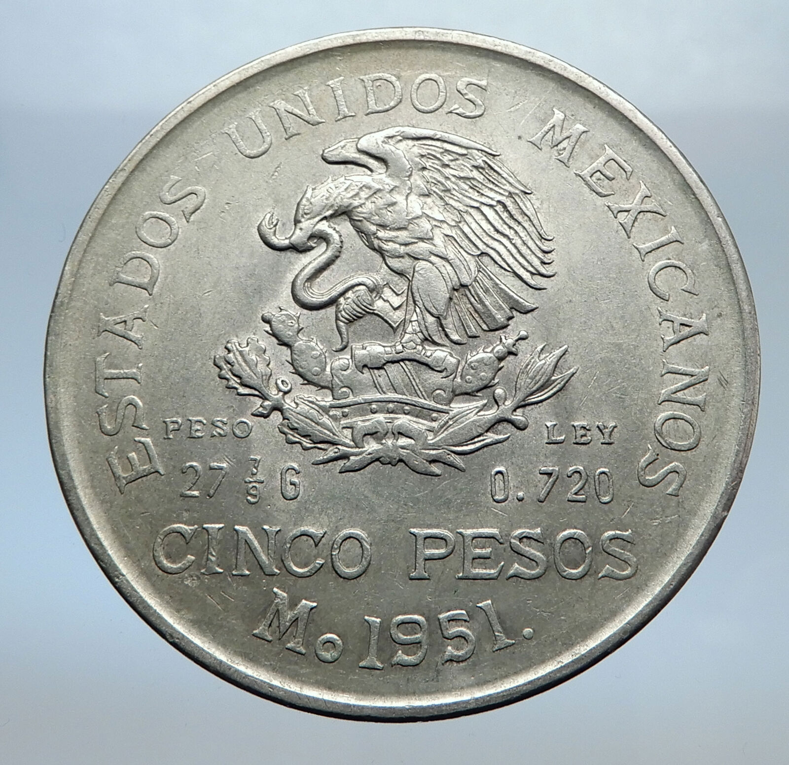 1951 MEXICO Mexican Independence War Hero HIDALGO on Big 4cm Silver Coin i70755