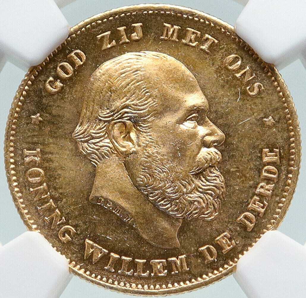 1875 NETHERLANDS King Wilhelm III Antique Vintage Gold 10 Gulden Coin NGC i87384