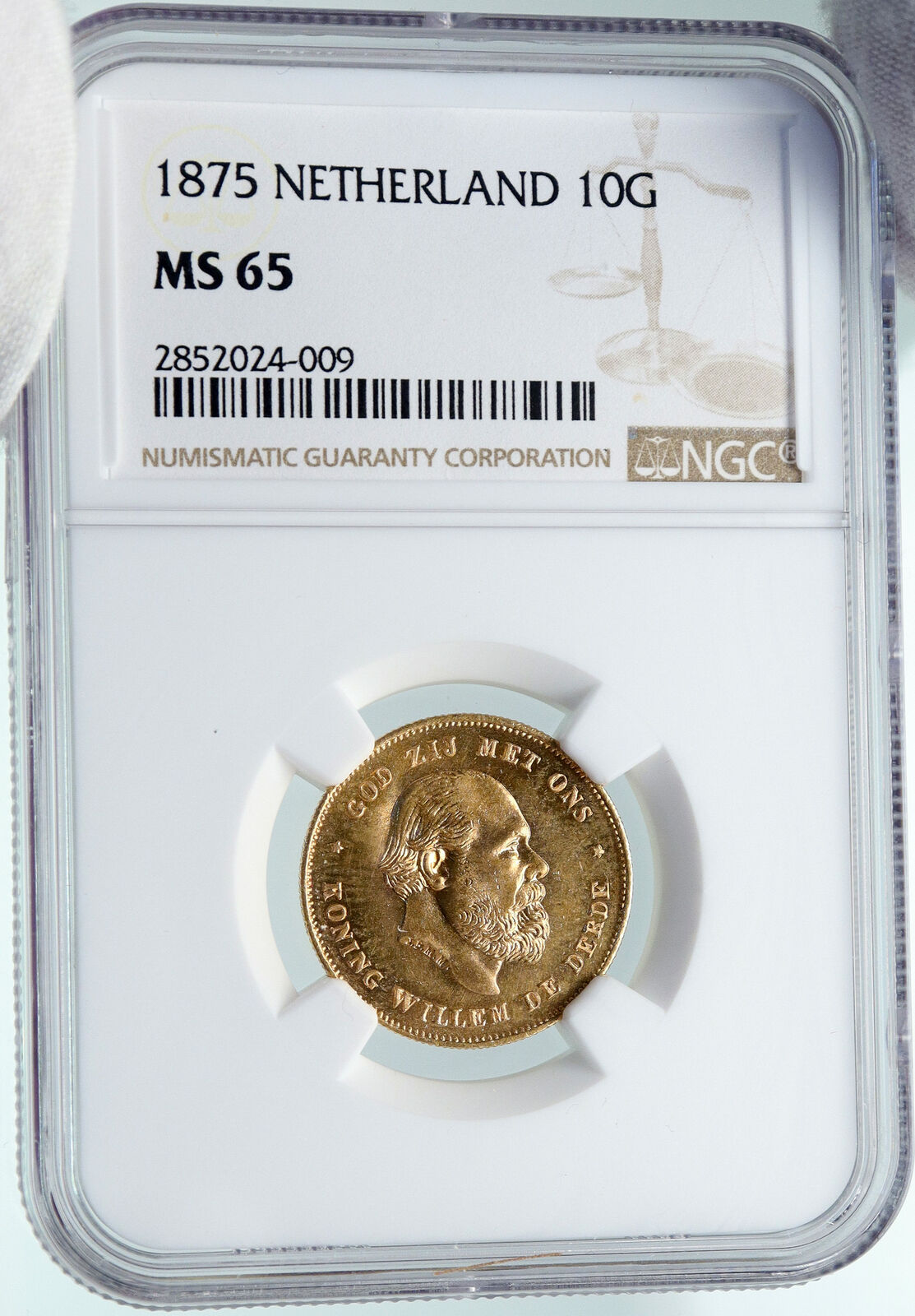 1875 NETHERLANDS King Wilhelm III Antique Vintage Gold 10 Gulden Coin NGC i87384