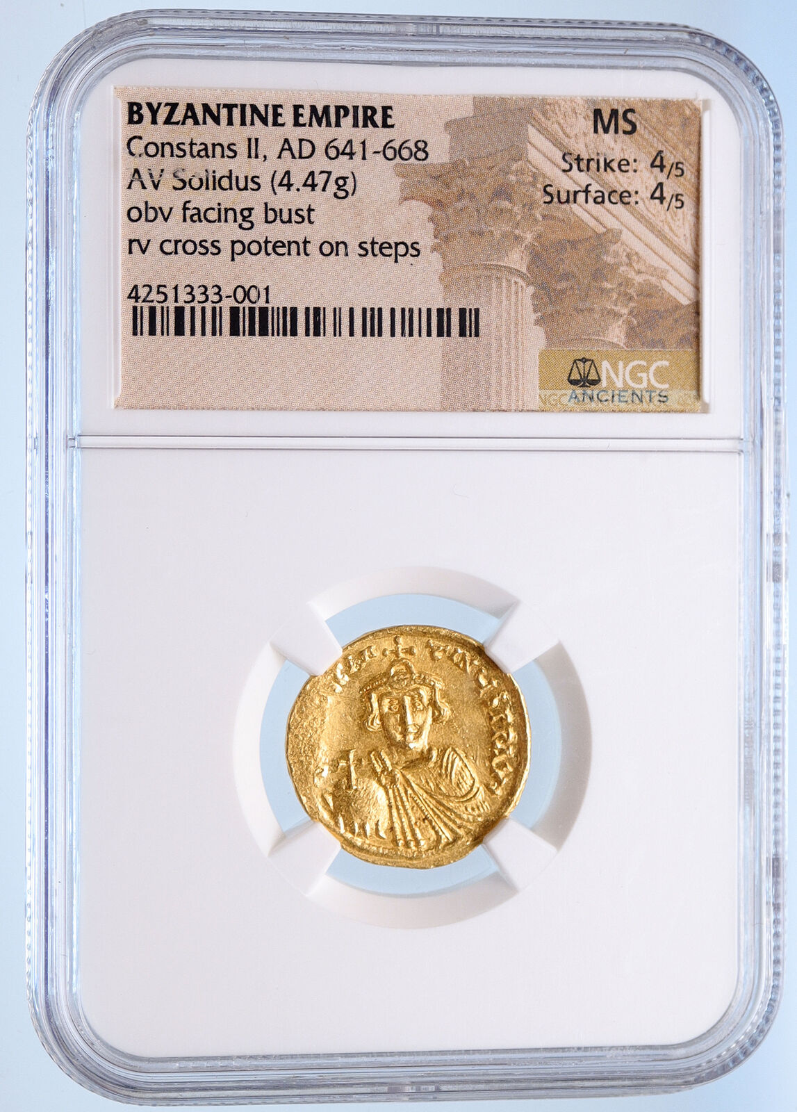 CONSTANS II Pagonatos 641AD Gold Solidus Byzantine NGC Certified MS Coin i58165