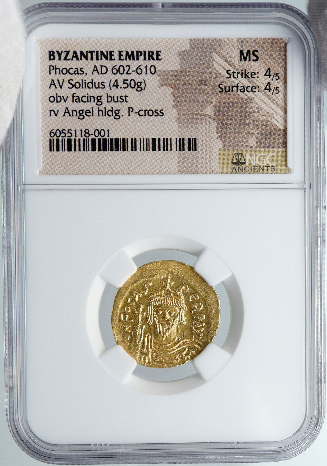 PHOCAS Authentic Ancient 607AD GOLD SOLIDUS Byzantine Coin ANGEL NGC i88631