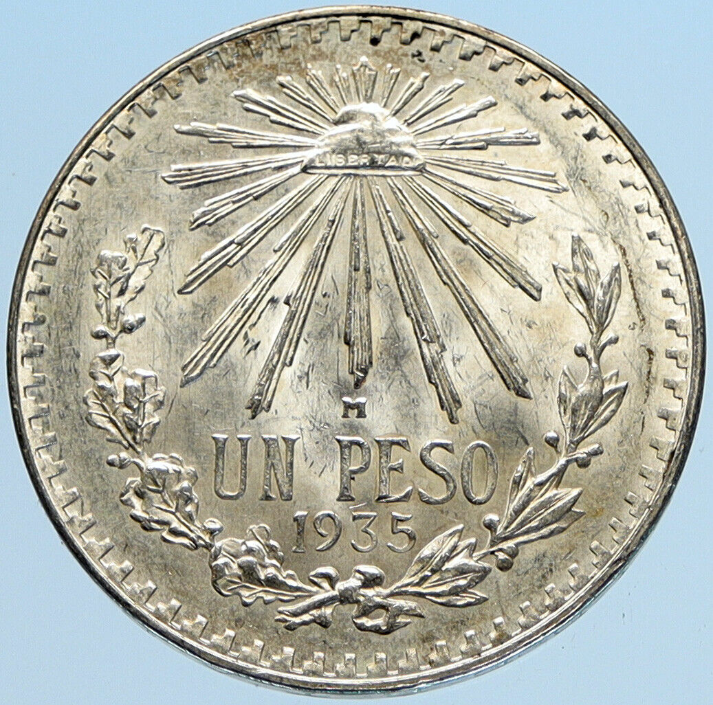 1935 MEXICO Eagle Liberty Cap Large Vintage OLD Silver Peso Mexican Coin i97394