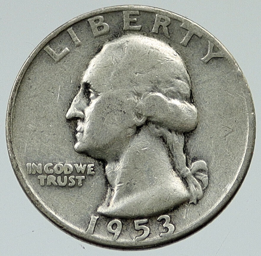 1953 D UNITED STATES USA President Washington OLD Silver Quarter Coin i116409