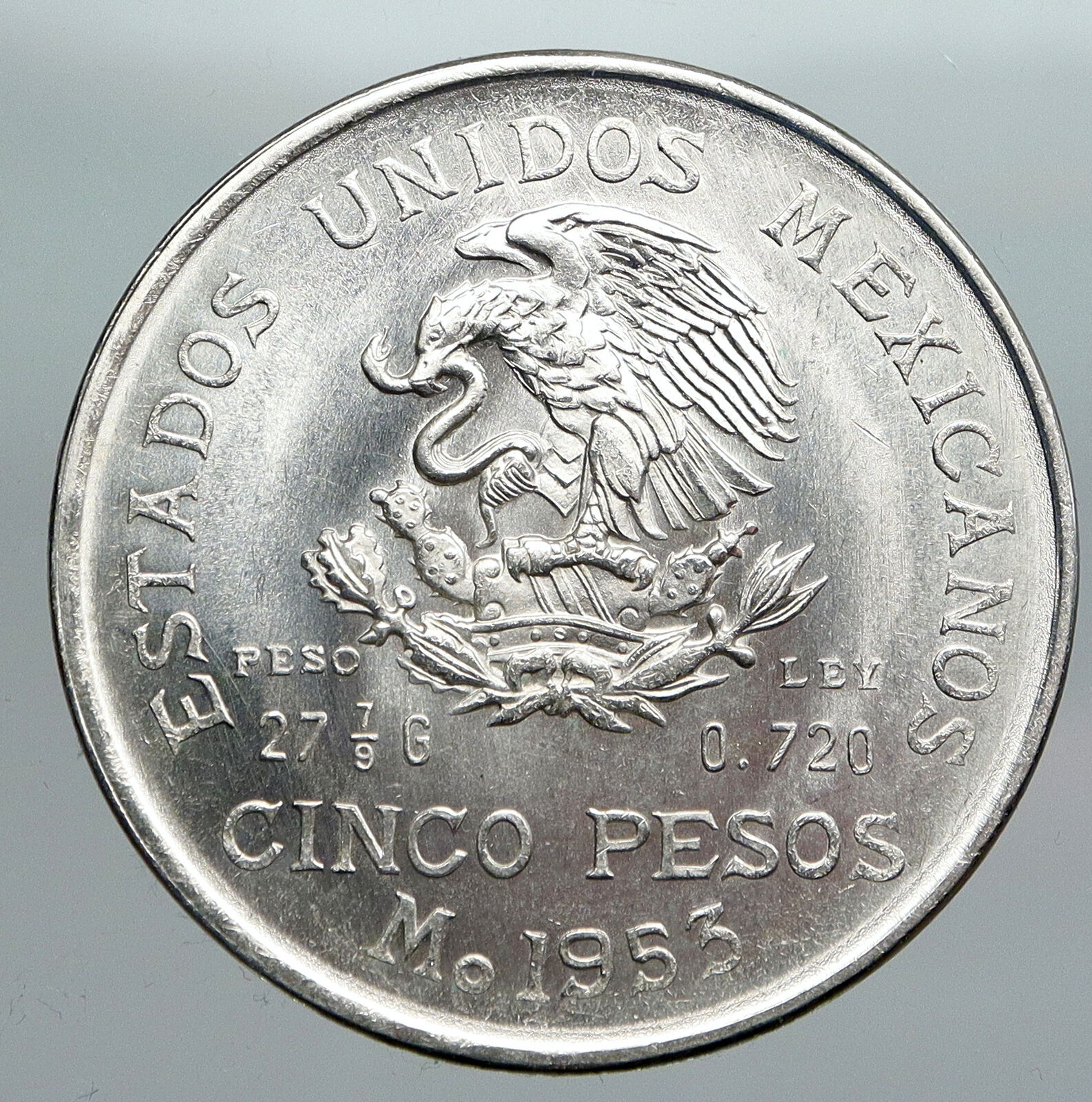 1953 MEXICO Mexican Independence War Hero HIDALGO Big Silver 5 Pesos Coin i90471