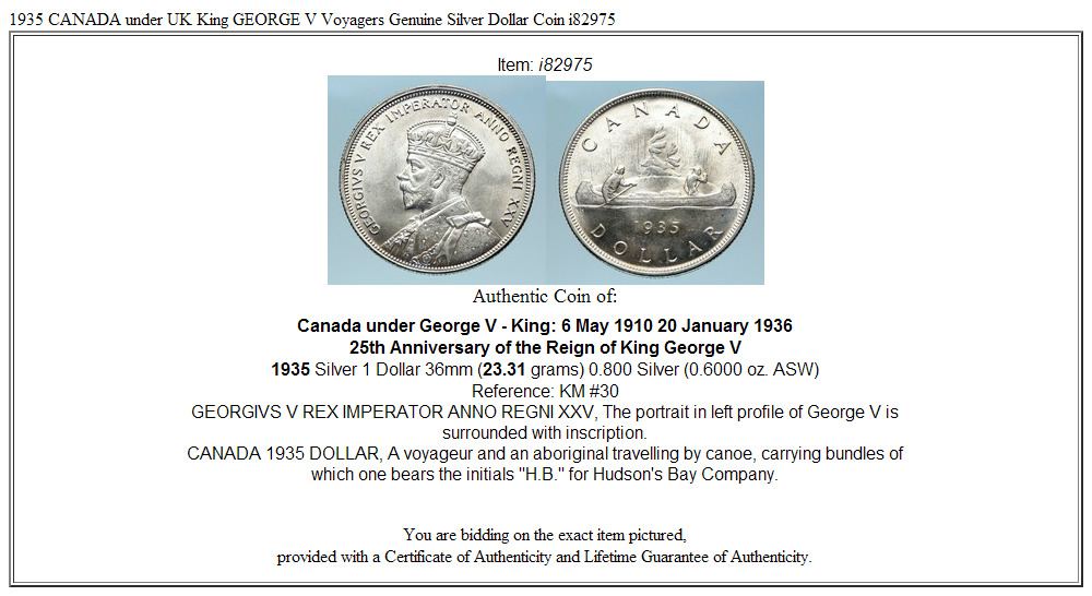 1935 CANADA under UK King GEORGE V Voyagers Genuine Silver Dollar Coin i82975