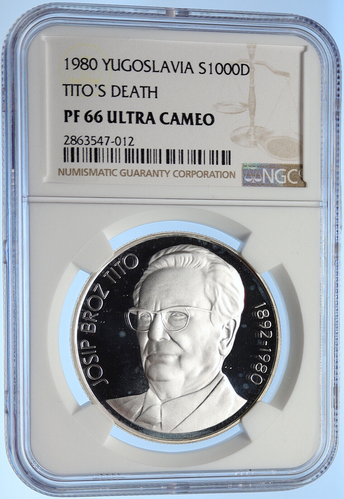 1980 YUGOSLAVIA Vintage Death of Tito Proof Silver 1000 Dinara Coin NGC i106287