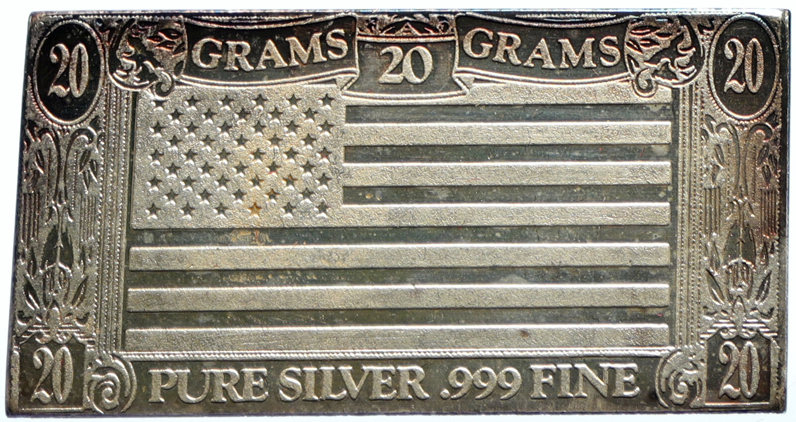 USA US The Silver Mint 20 GRAMS American Flag OLD Silver BAR Medal i104081