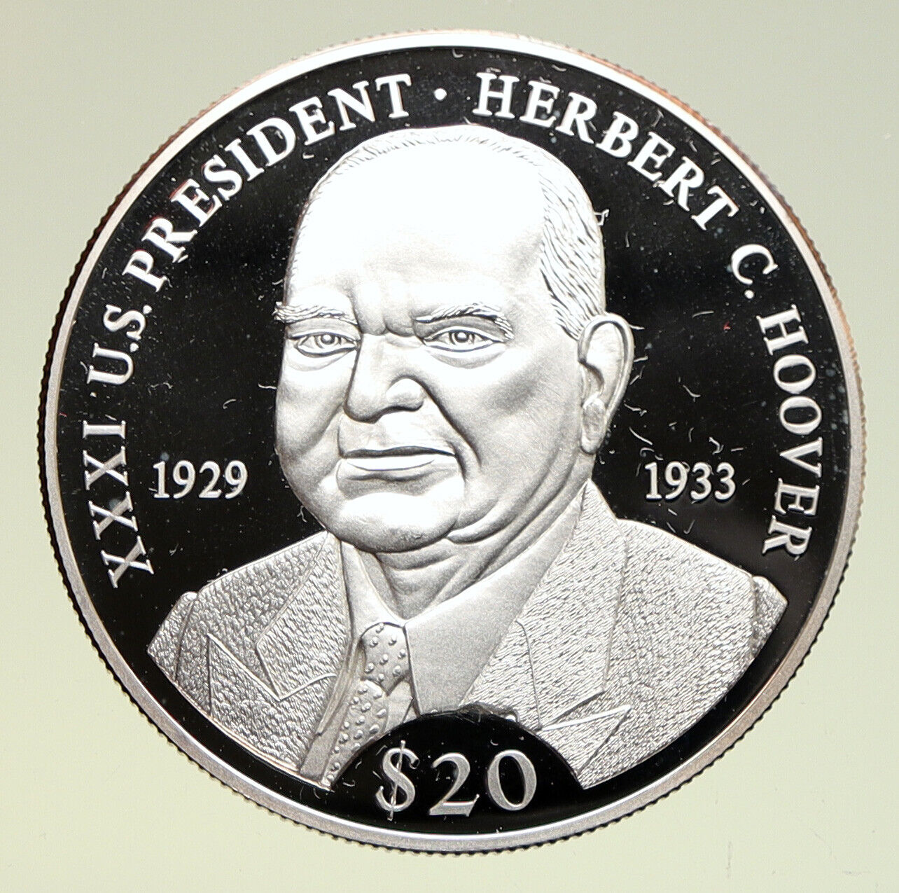 2000 LIBERIA US American President HERBERT HOOVER Proof Silver $20 Coin i94937