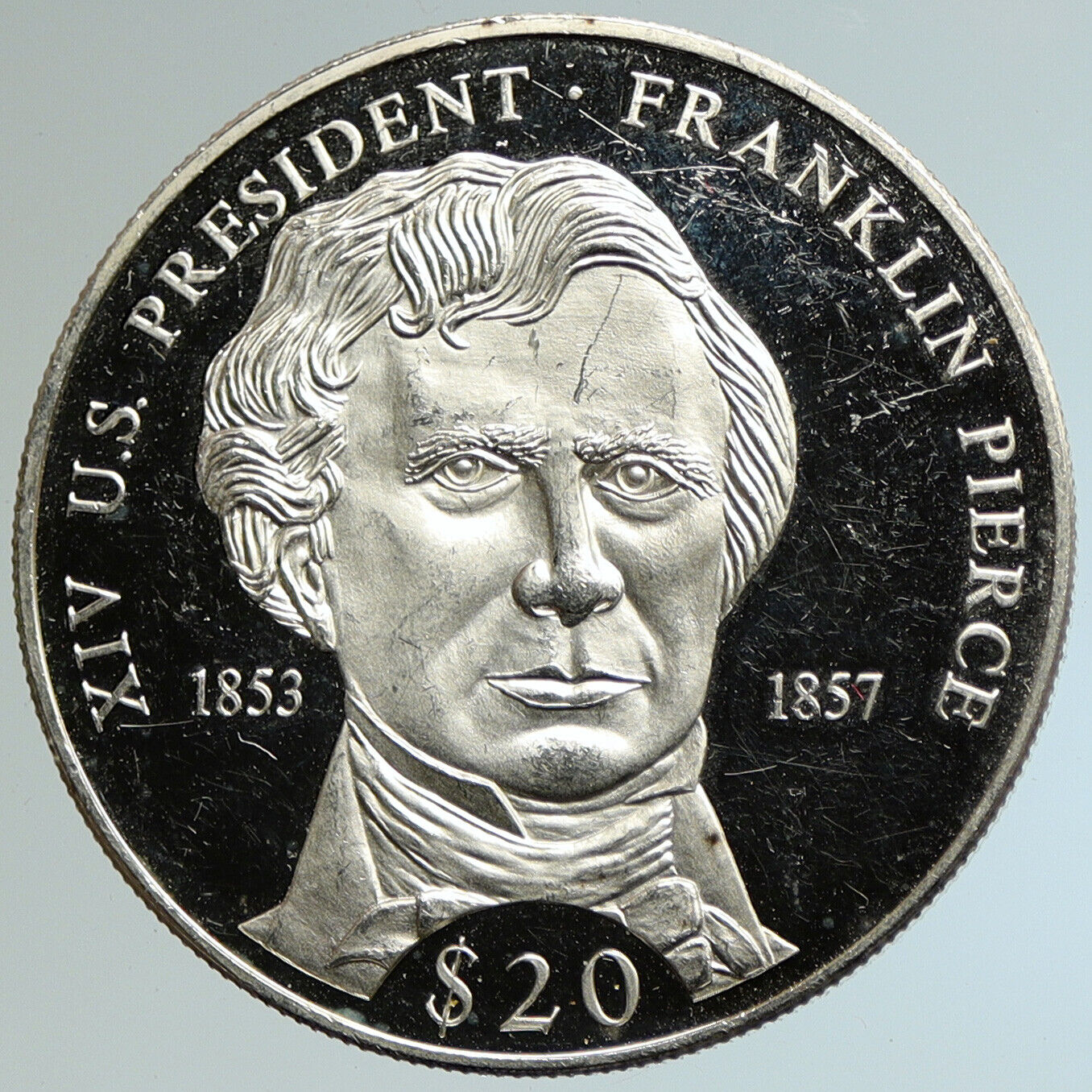 2000 LIBERIA USA President FRANKLIN PIERCE Proof Silver 20 Dollar Coin i105087