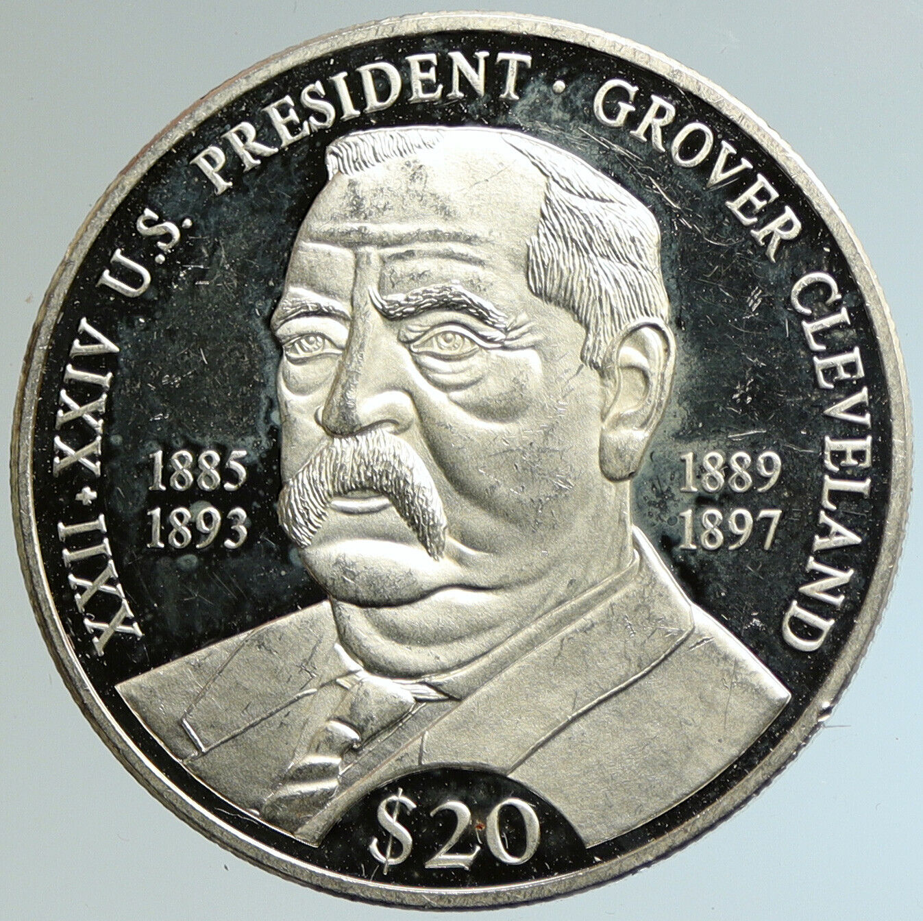 2000 LIBERIA USA President GROVER CLEVELAND Proof Silver 20 Dollar Coin i105088