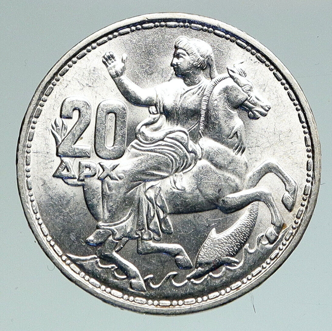 1960 GREECE King PAUL I Silver 20 Drachmai Coin SELENE DIANA MOON GODDESS i91082