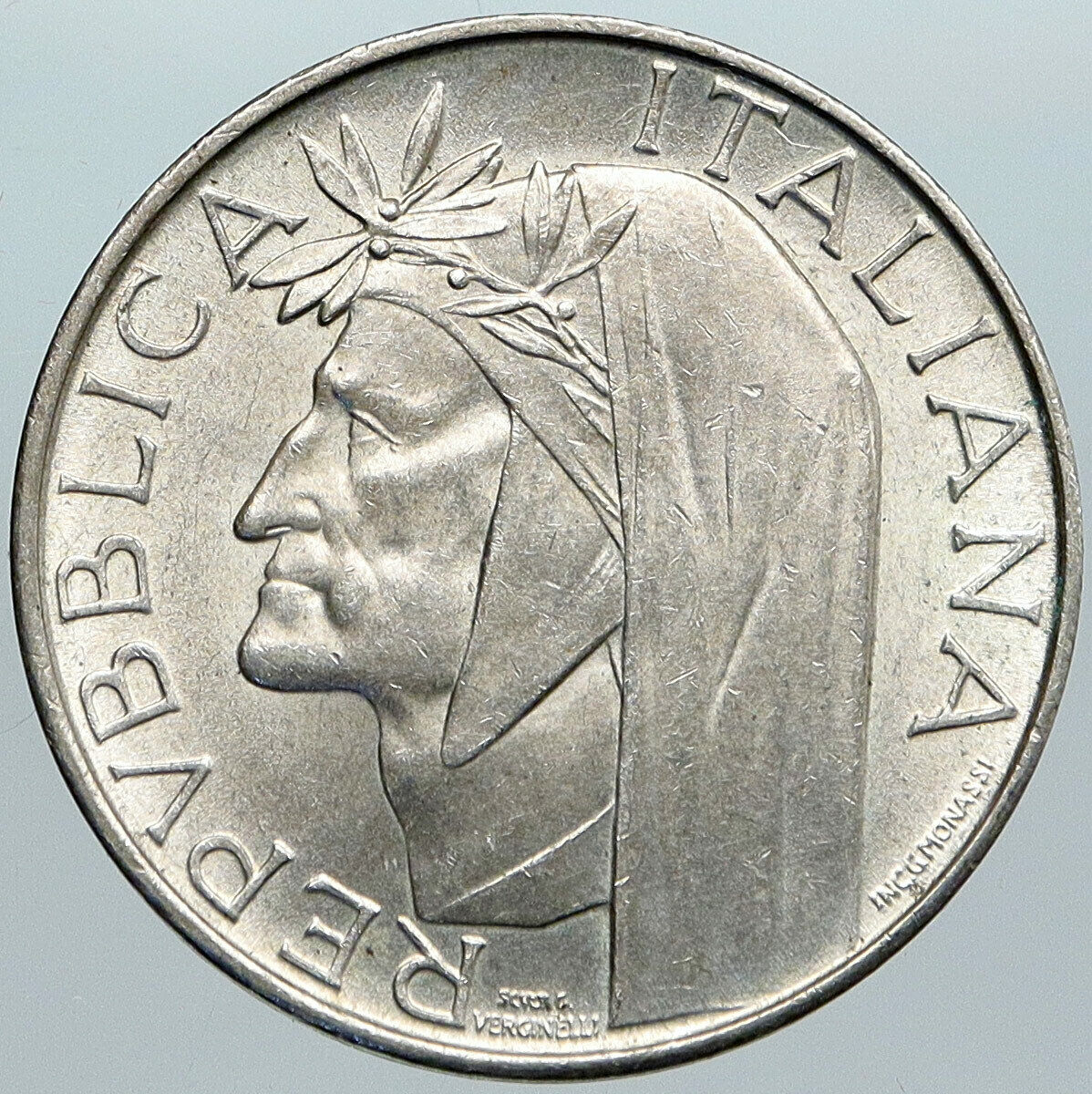 1965 ITALY Dante's Inferno DANTE ALIGHIERI Vintage Silver 500 Lire Coin i88964