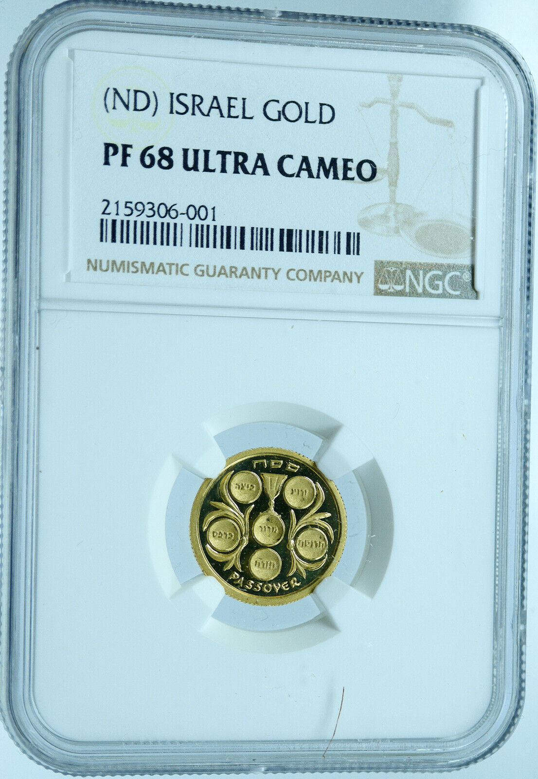 circa1980's ISRAEL Gold PASSOVER Proof Medal .105oz Authentic Jewish NGC i121417