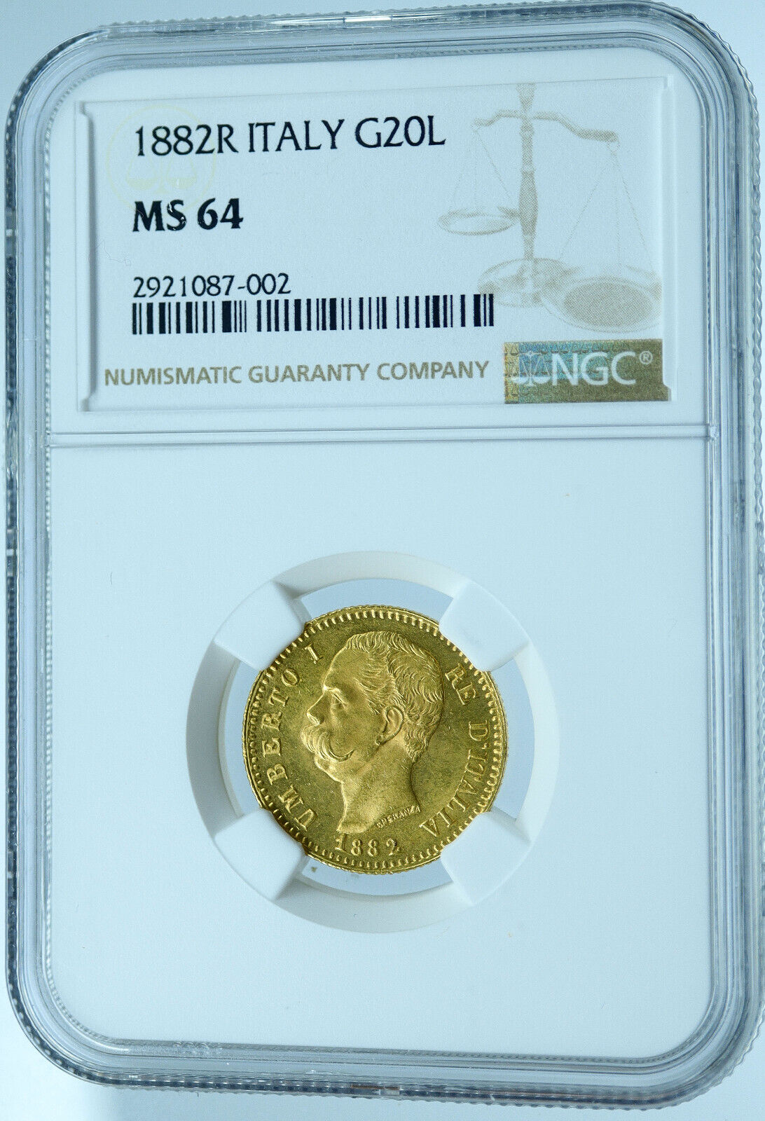 1882 R ITALY King Umberto I Antique Gold 20 Lire 0.18oz Italian Coin NGC i121426