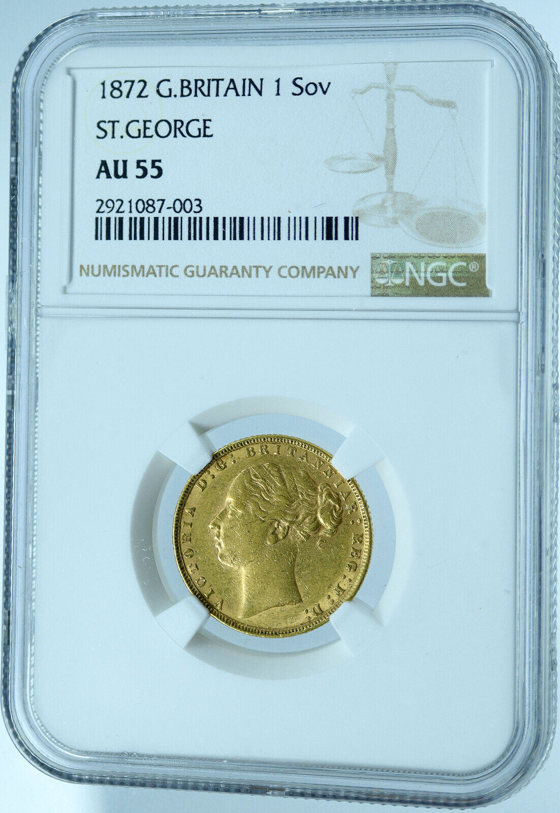 1872 GREAT BRITAIN Antique UK Queen Victoria OLD Gold Sovereign Coin NGC i121427